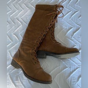Brown Knee-High Boots with Laces